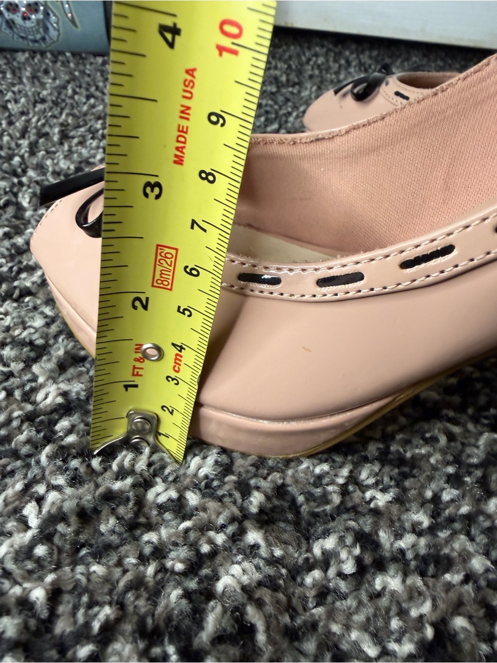FIONI Clothing Peep-Toe Patent Pumps in Blush and Black Bow - Picture 7 of 9